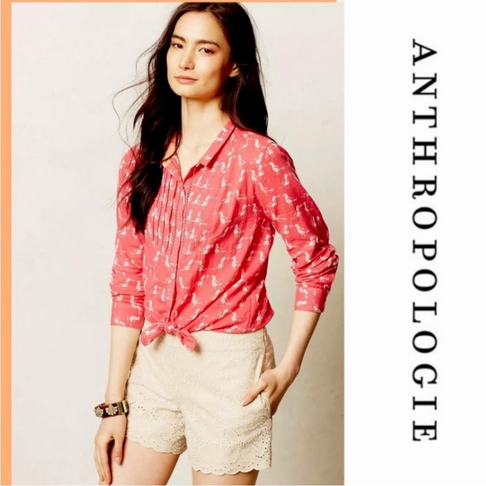 Anthropologie Holding Horses pink bird Ismay top shirt